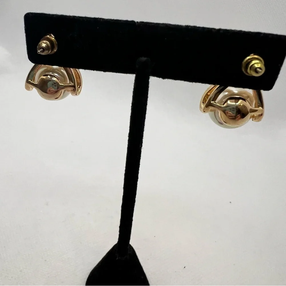 🍭6/$30 Rhinestone studded faux pearl elegant gold tone post earrings